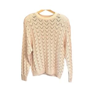 Vintage 90s Liz Sport Cotton Sweater Made USA Open Knit Cottagecore Cream